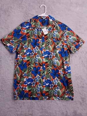 NEW J Crew Shirt Mens Medium Loop Collar Camp Hawaiian Colorful Floral Print NWT