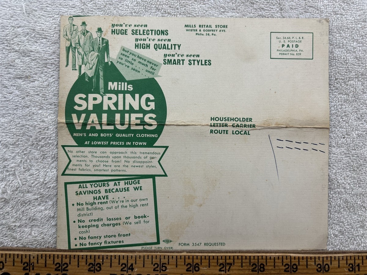 1960s Mills Retail Store Philadelphia PA Spring Values Clothing