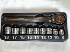 Snap On Tools 9 Piece Low Profile Socek Set With 80raf Slim Ratchet 8mm-18mm