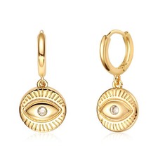 Gold Evil Eye Hoop Earrings Huggie Earrings for Women 14k Gold Plated Small H...