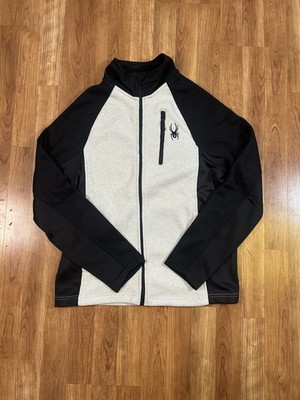 Spyder Full Zip Sweater Fleece Jacket Mens Medium Oatmeal Heather Black Ski NWT