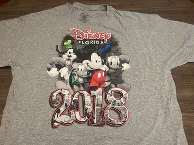 Disney Florida 2018 Mickey Donald Goofy Pluto Large Gray T Shirt
