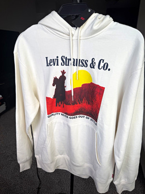 Levi Strauss & Co. Men s White Pullover Hoodie Western Cowboy Graphic Fleece M
