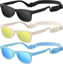 3 Pack Baby Infant Toddler Sunglasses Strap Black Beige Blue 40 Millimeters