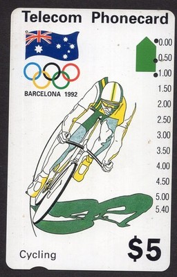 AUSTRALIA 1992 $5 Olympic Cycling Telecom Phonecard in good condition