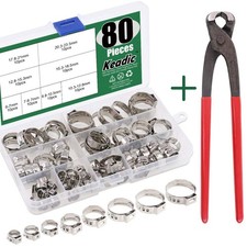 Keadic 81Pcs Single Ear Hose Clamps, 6-23.5mm Stepless Hose Clamps with Ear Clam