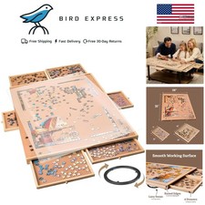 Rotating Wooden Puzzle Board w 6 Storage Drawers for 1500 Piece Jigsaw Puzzles