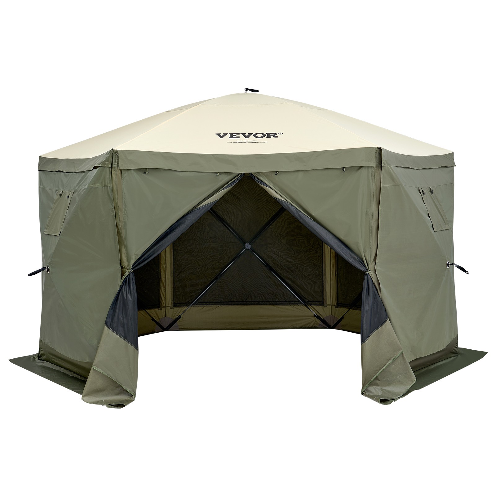 VEVOR Pop Up Gazebo Tent Pop-Up Screen Tent 6 Sided Canopy Sun Shelter Green