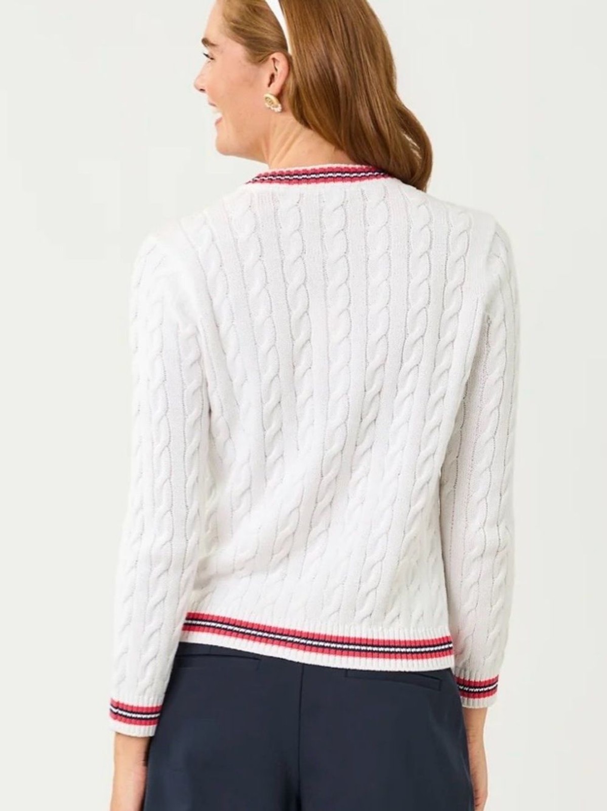 Lilly Pulitzer Brockton Crew Neck Cardigan XS White Cable Nautical Womens NWT - second product detail image