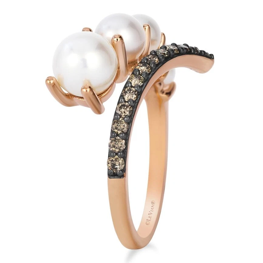 LeVian 14K Rose Gold Cocktail Ring with 0.24 TCW White Pearl & Diamond Size 8.5 - Image 4 of 4
