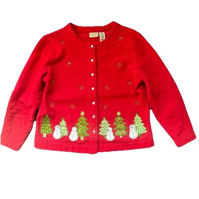 VTG Classic Elements Petite Christmas  Cardigan Sweater Snowman Cottagecore PM
