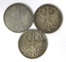 Lot of 3 Silver German 5 Deutsche Mark Coins