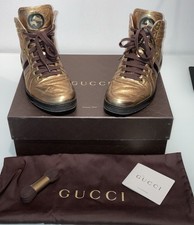 GUCCI ORIGINALE VINTAGE ESCLUSIVA EDIZIONE LIMITATA BRONZO METALLIZZATO CODA HIGHTOP US 9.5