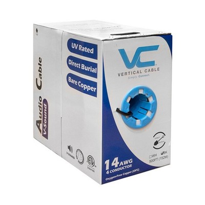 Vertical Cable 14AWG 4C Direct Burial Speaker Cable UV Black 500ft
