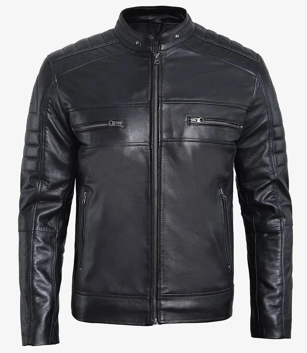 Men’s Black Genuine Leather Biker Jacket CAFE Racer Motorcycle Style Jacket
Opens in a new window or