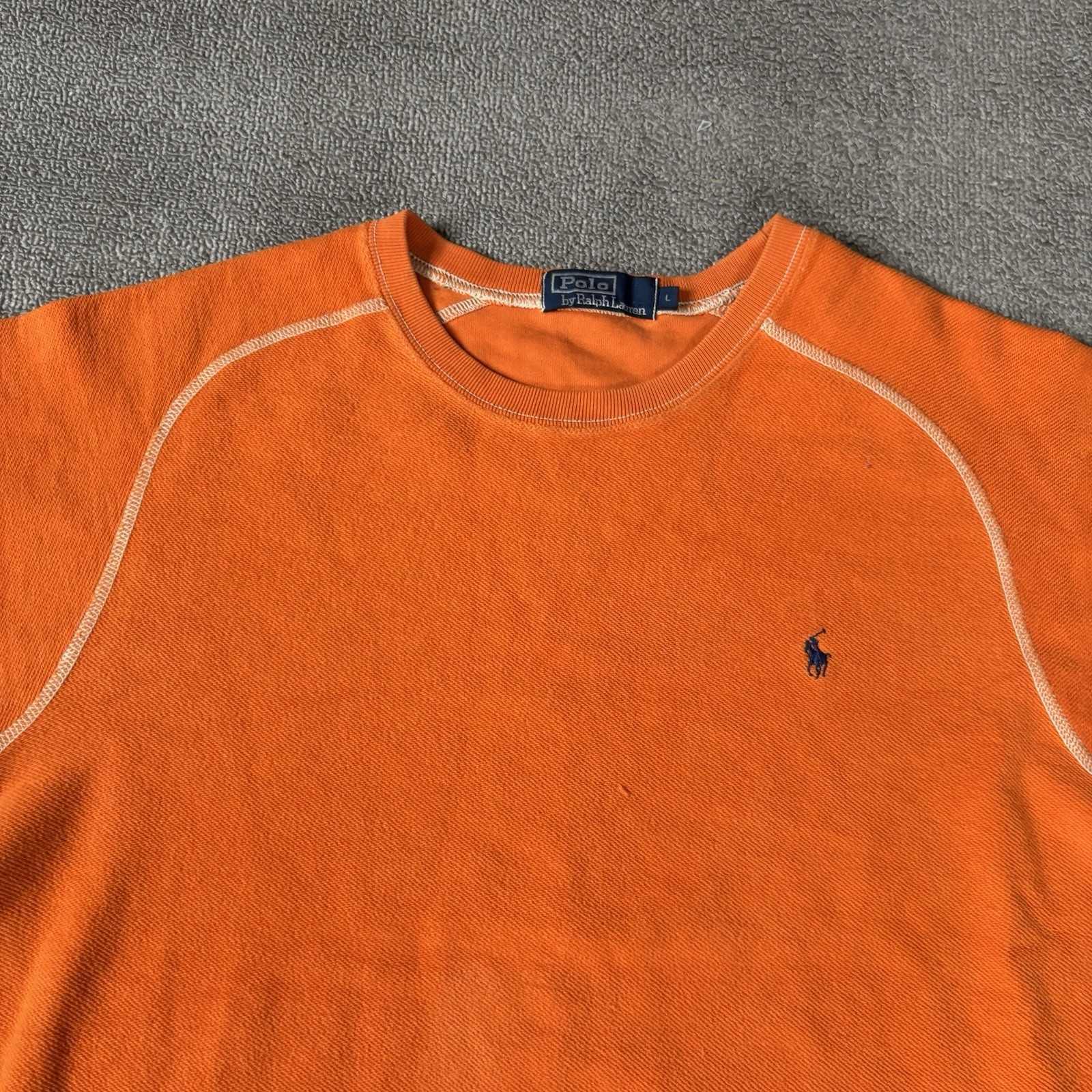 PONY Vintage Polo Ralph Lauren camicia pesante uomo grande arancione spesso pullover maglia #574