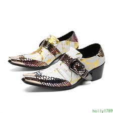 Pointed Toe Block Heel Party Snakeskin Print Clubwear Real Leather Mens Shoes 47