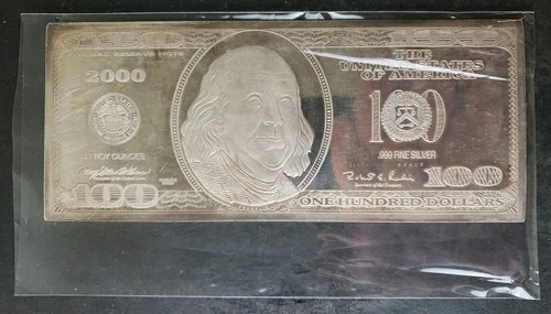 2000 Proof 4oz Silver Bar Fashioned after a Franklin Note