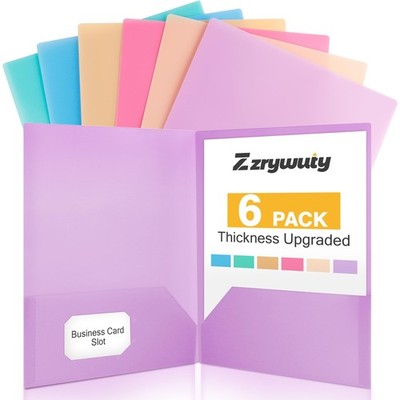 Zzrywuty Plastic Folders with Pockets,6 letter size, - 6pcs