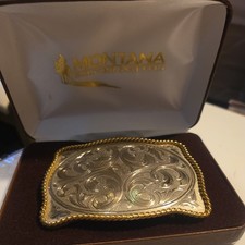 Montana Silversmiths Two-Tone Engraved Belt Buckle Gold Tone Twisted Rope Trim