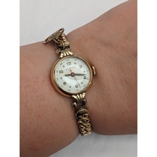 Vintage Semeca 10k Gold Filled Stretch Band Watch 5.5in Working - Picture 1 of 6