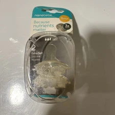 2-Pack NANOBEBE 6m+ Extra Soft Clear Silicone Nipples Fast Flow NEW SEALED