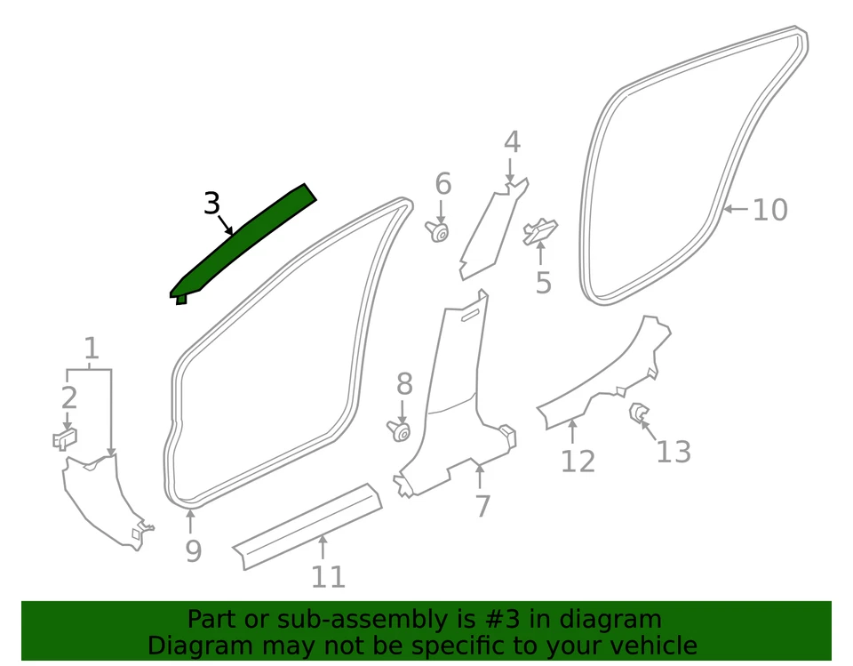 Moldura de pilar de parabrisas original Nissan 76912-6CA0A Foto 3 de 3
