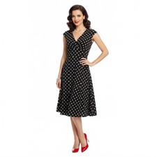 LRL Lauren Ralph Lauren Dress Babydoll Polka Dot A-Line Fit Flare Black Women 8
