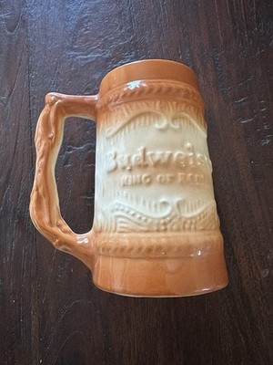 Budweiser King of Beers Ceramic Beer Stein Brown 1950s throw away