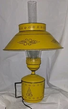 Vintage Tole Toleware 16.5” Metal Mustard Yellow Table Hurricane Lamp Shade