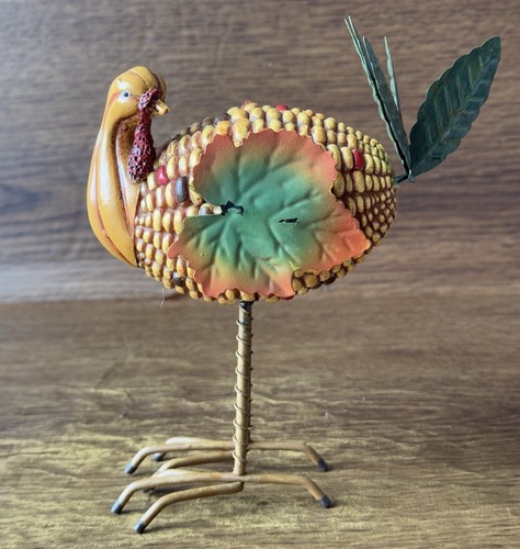 Thanksgiving Maiskolben Truthahn Herbst Blätter 7" Harz Metall Figur Urlaub Dekor