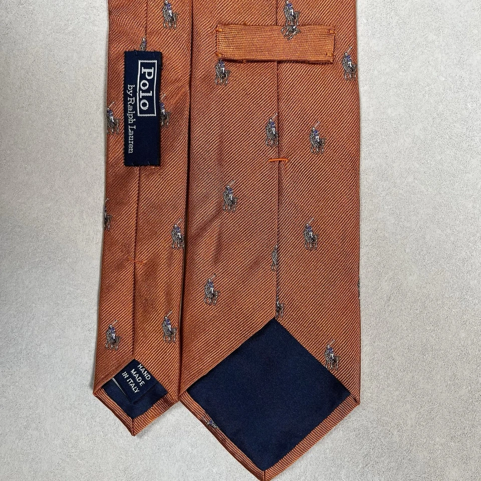 Polo Ralph Lauren Hombre Naranja Corbata Pony Caballo Logo Toda Italia Ecuestre Foto 2 de 4