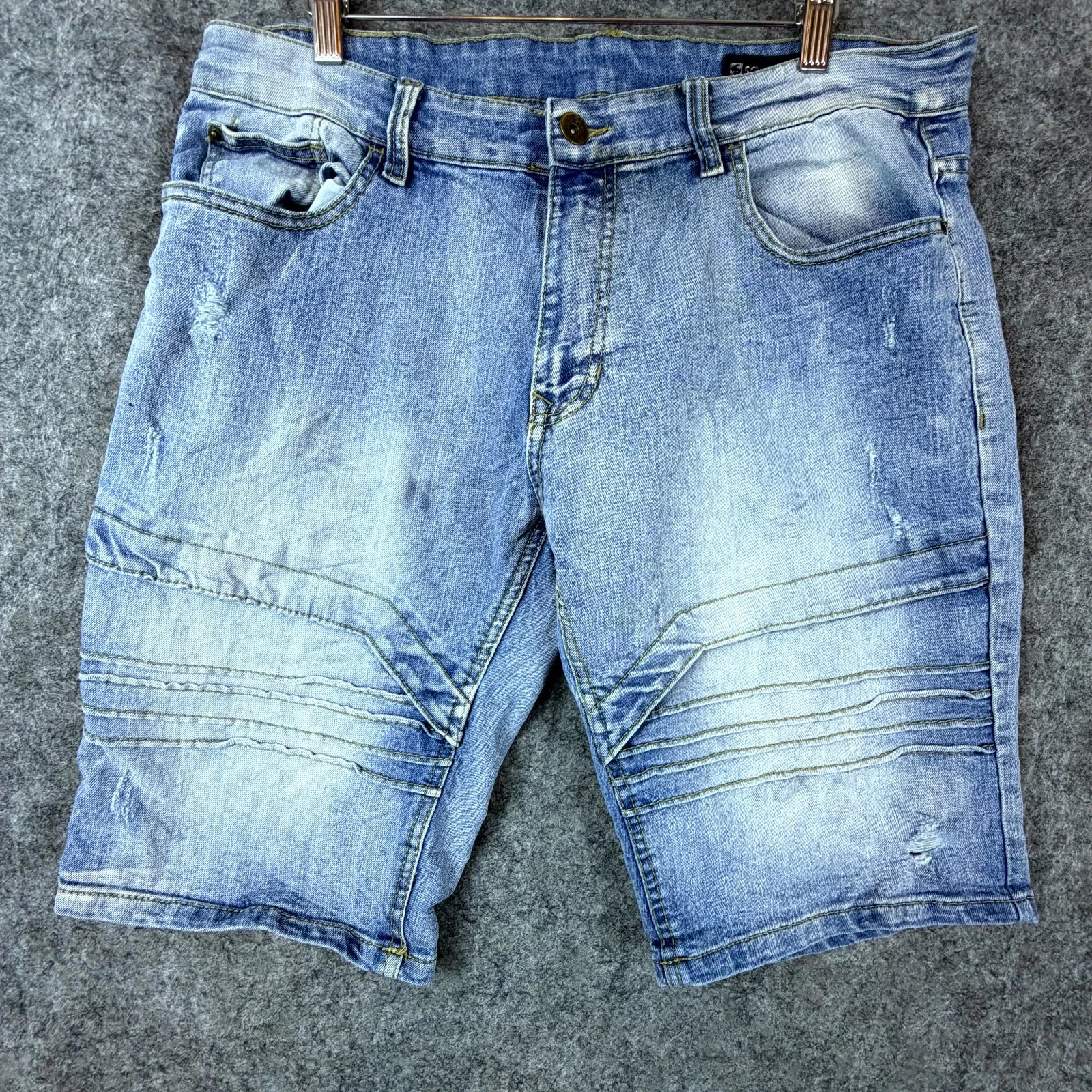 Southpole Moto Shorts Mens 34 Blue Denim Y2K Distressed Travel Slim Fit