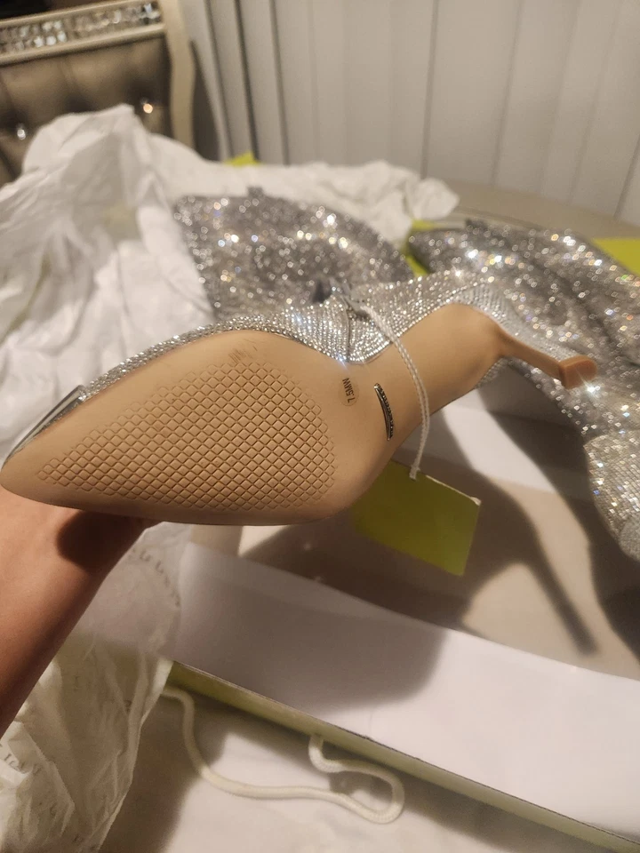 Botas hasta la rodilla Gianni Bini tacón talla 7,5 pantorrilla ancha estrás brillo precio de venta sugerido por el fabricante $250 Foto 4 de 4