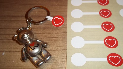 150 15x50mm Rot Herz Schlüsselring Preis Sticker/Etiketten/Dumbell Etiketten