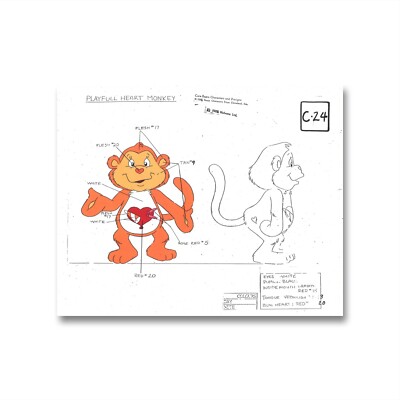 Care Bears Original Production Color Model Sheet: Playful Heart Monkey, SSV1183