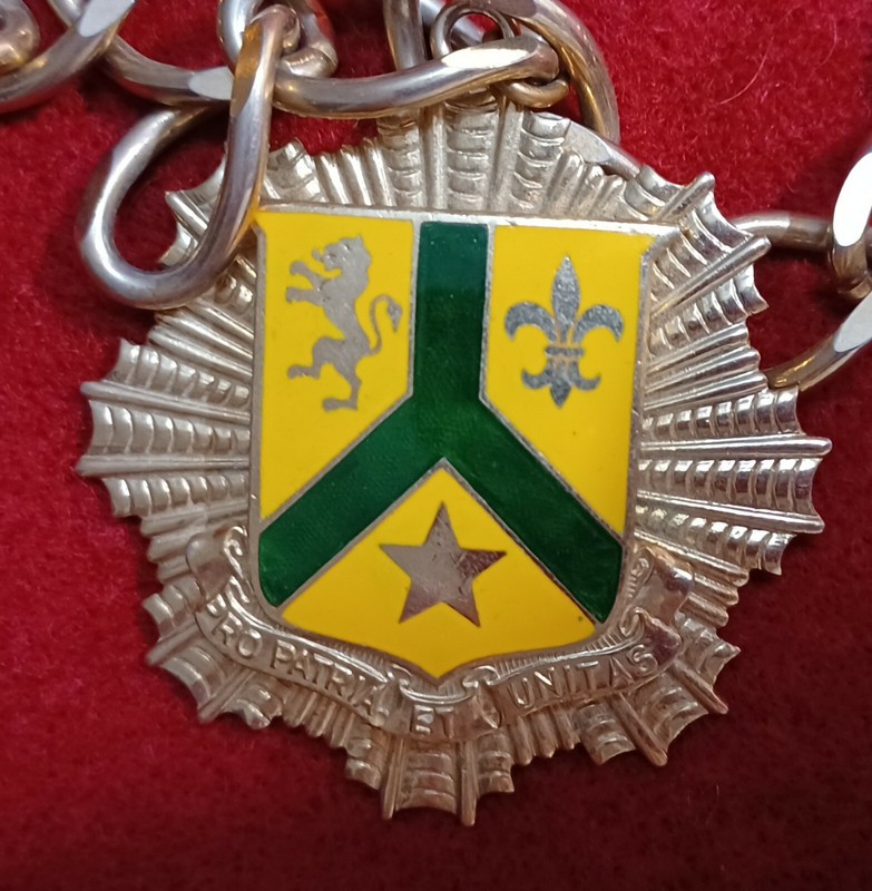 101st Signal Battalion emblem on chain "Pro Patria Et Unitas"
