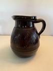 ANTIQUE ART POTTERY DARK BROWN RIBBED JUG PITCHER 9"