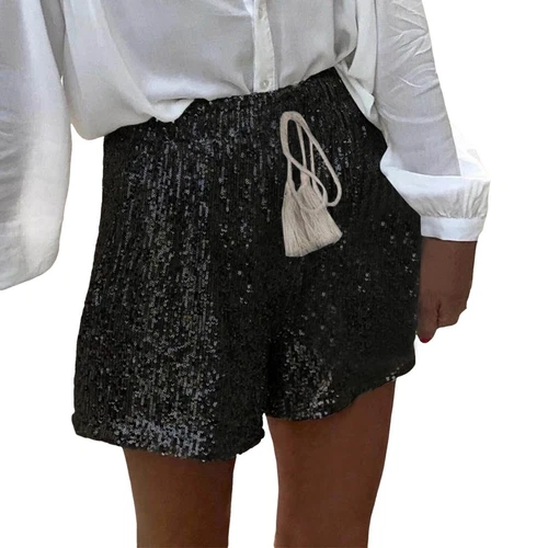 New Women Summer Sequin Shorts High Waist Casual Loose A Line Hot Pants Sparkly - Picture 6 of 20