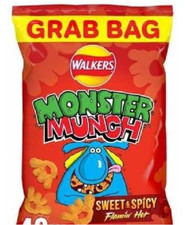 Monster Munch Flamin' Hot Grab Bags 35 x 40g Full Box Party Snacks Crisps Bulk