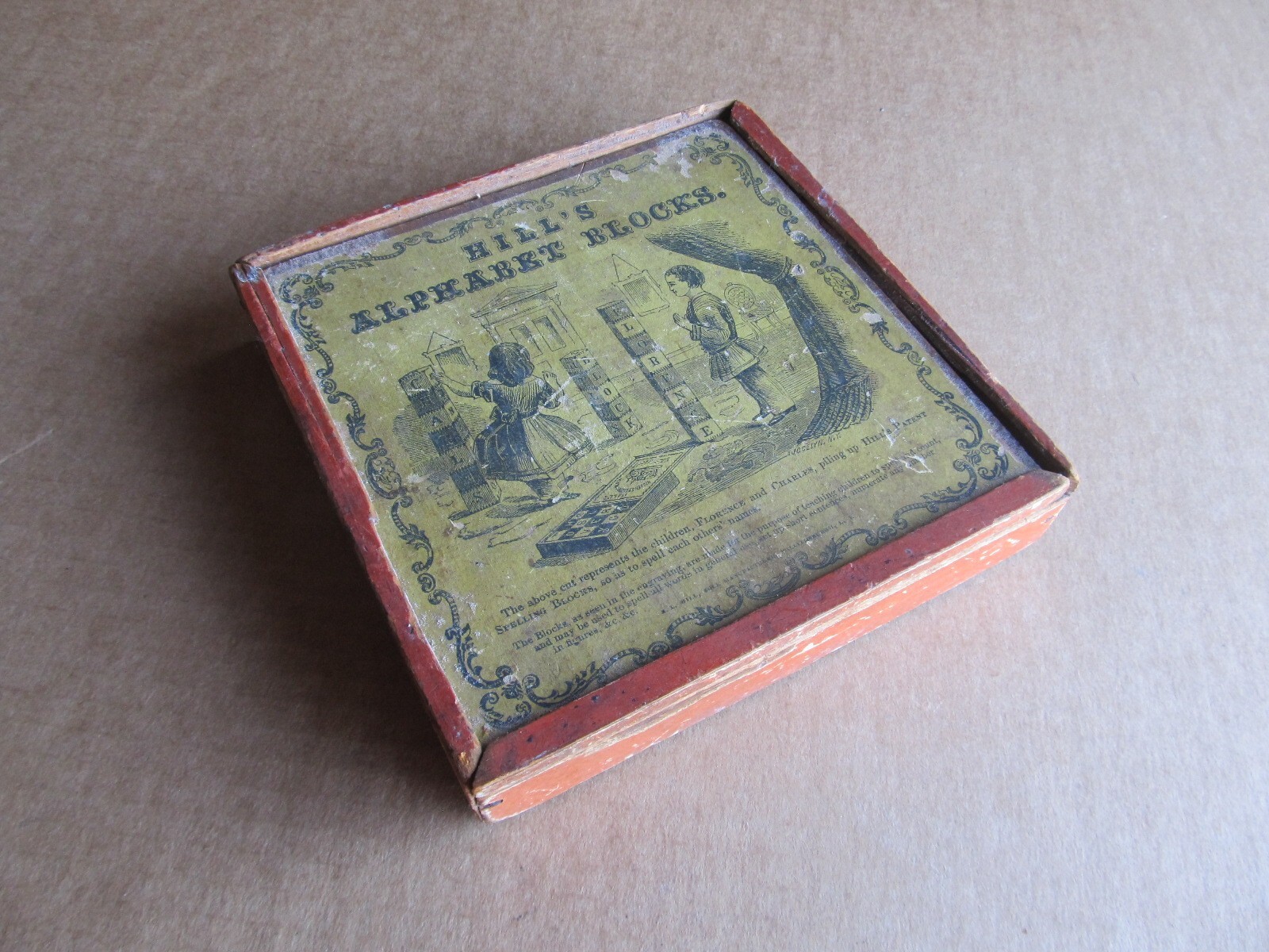 C1860 Child's Hill's Alphabet Spelling Blocks Williamsborough L.I