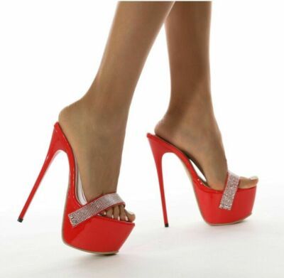 Womens Rhinestone Platform Stiletto High Heels Platform Peep Toe Sandal Slippers