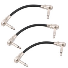 3pcs Low-Profile Right-Angle Guitar Patch Cable 1/4" Effect Cable 15cm Chrome