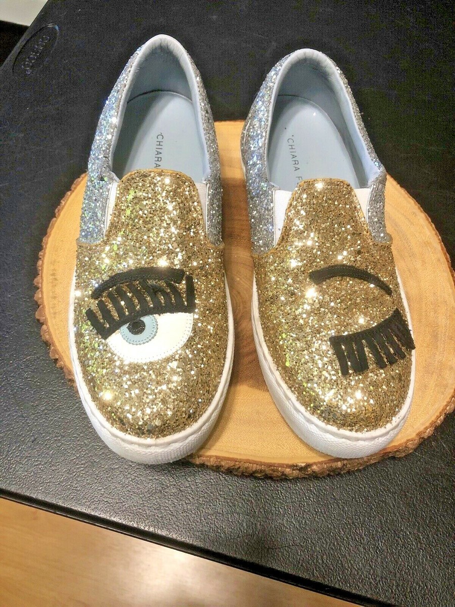 Chiara Ferragni GOLD & SILVER Glitter Flirty Wink Slip on 