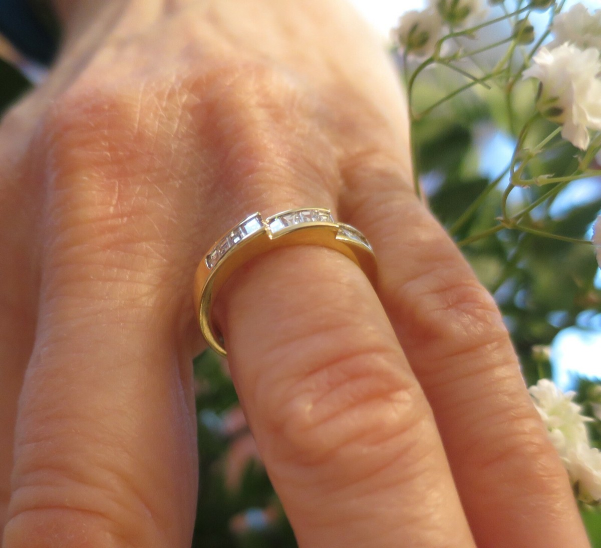 11 square cut Diamond Anniversary Ring 18k Yellow Gold Band