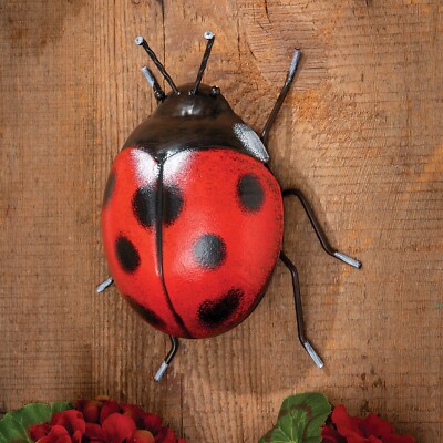 Realistic Garden Ladybug w/ Steel Spring That Makes It Sway Metal Sculpture