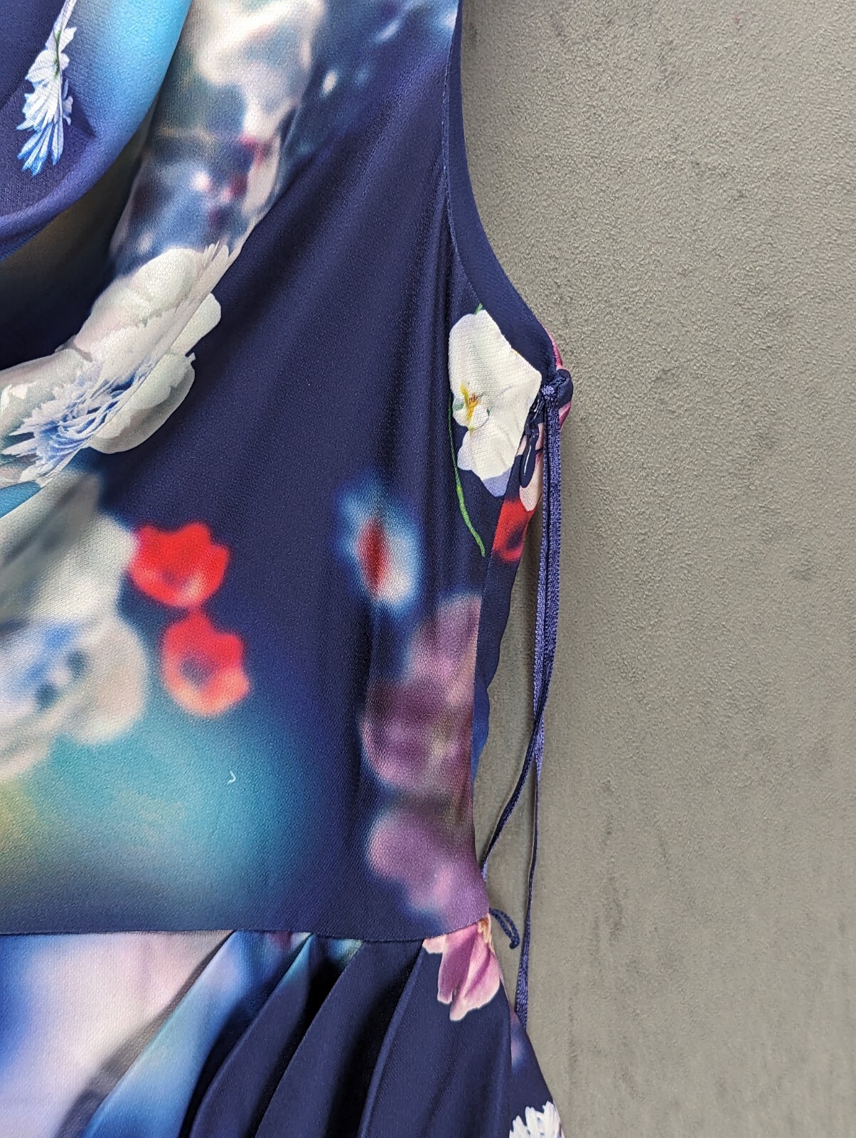 Oasis Floral Dress Size 8  Blue Multicolour Cowl Neck Fitted Floral image 5