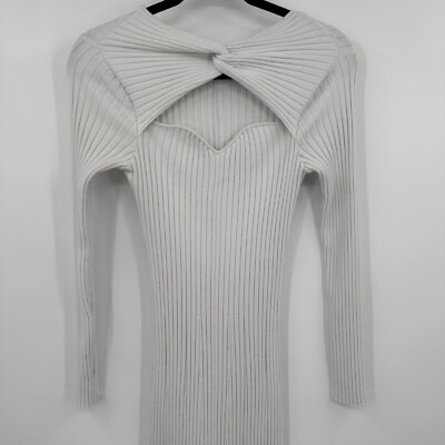 Amur Vivian Bodycon Dress Womens Medium Light Gray Ribbed Cut Out Twisted Front