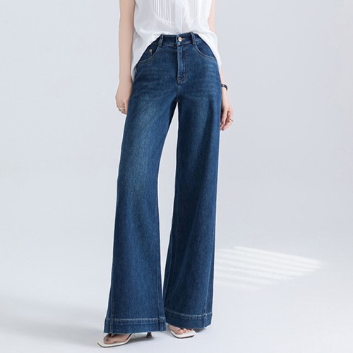 Lady Vintage Flared Jeans Bell Bottom Denim Pants with Pockets Slim Trouser Blue - Picture 2 of 7