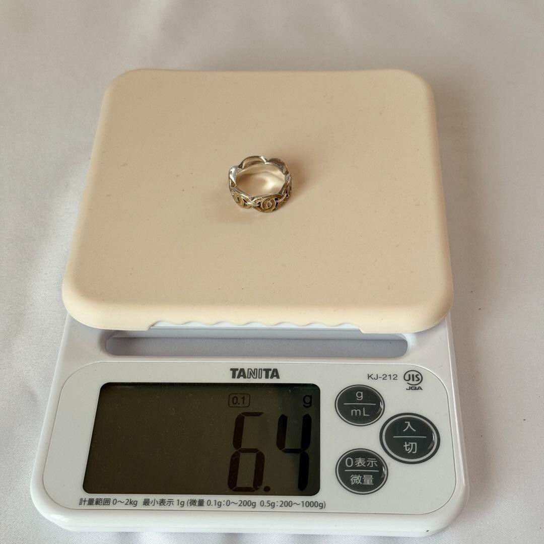 Auth CHANEL Coco Mark Ring US 6.5 Metal Silver Beige Vintage